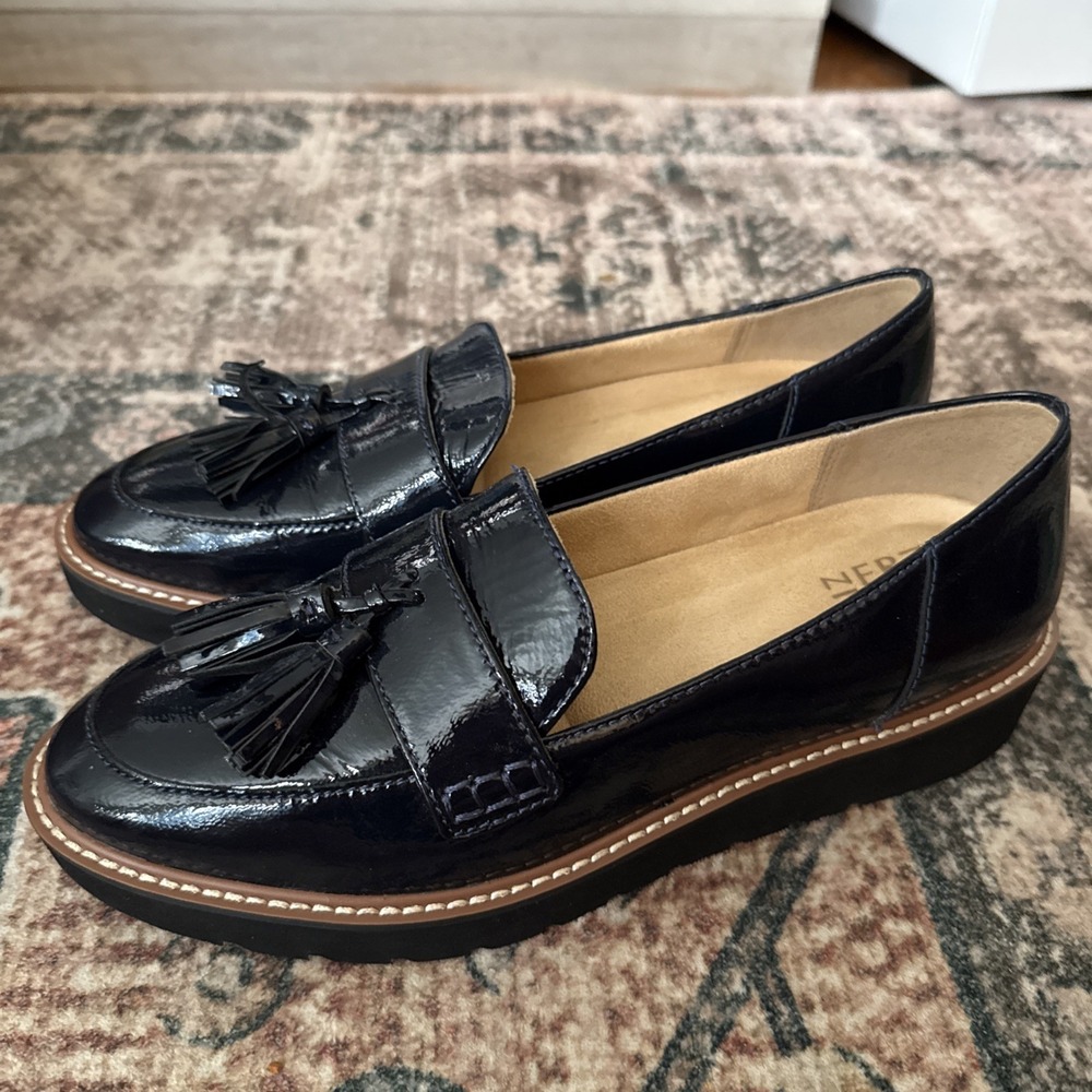 Naturalizer August Patent Leather Tassel Slip On Women's Shoes Navy 8.5